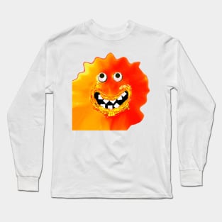 Goofy Orange Jelly Monster Emoji Pixel Smiling Face Long Sleeve T-Shirt